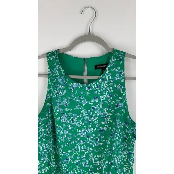 Banana Republic Floral Asymmetrical Sleeveless Dress Womens 10 Green Blue Satin - Picture 4 of 9